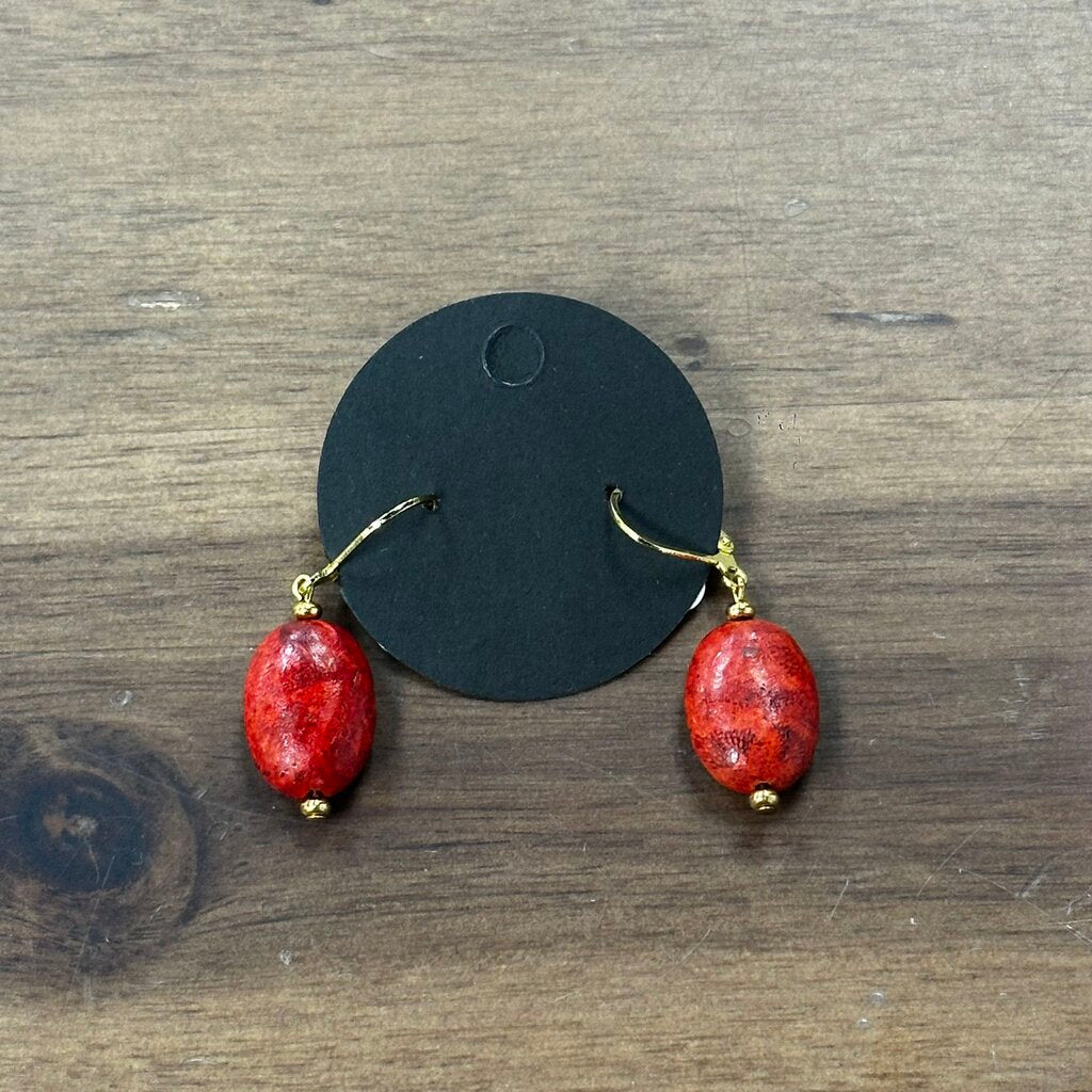 Gold/ Red Stone Drop Earrings