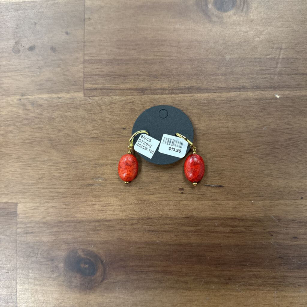 Gold/ Red Stone Drop Earrings