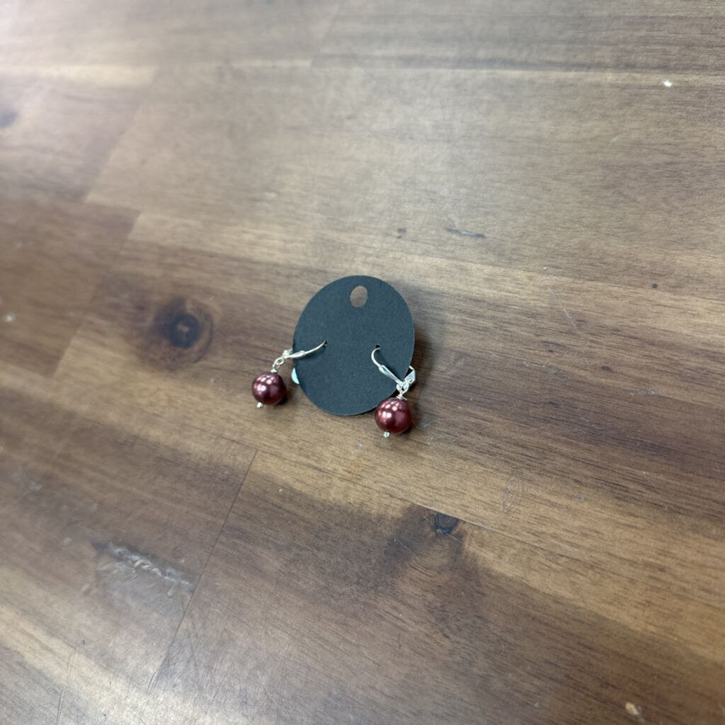 Silver/ Brown Bead Drop Earrings