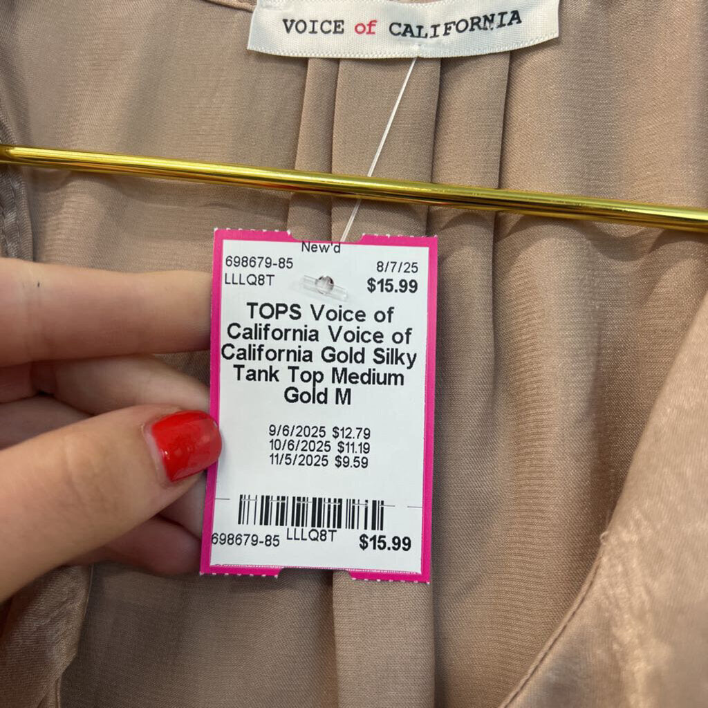 Voice of California Gold Silky Tank Top Medium
