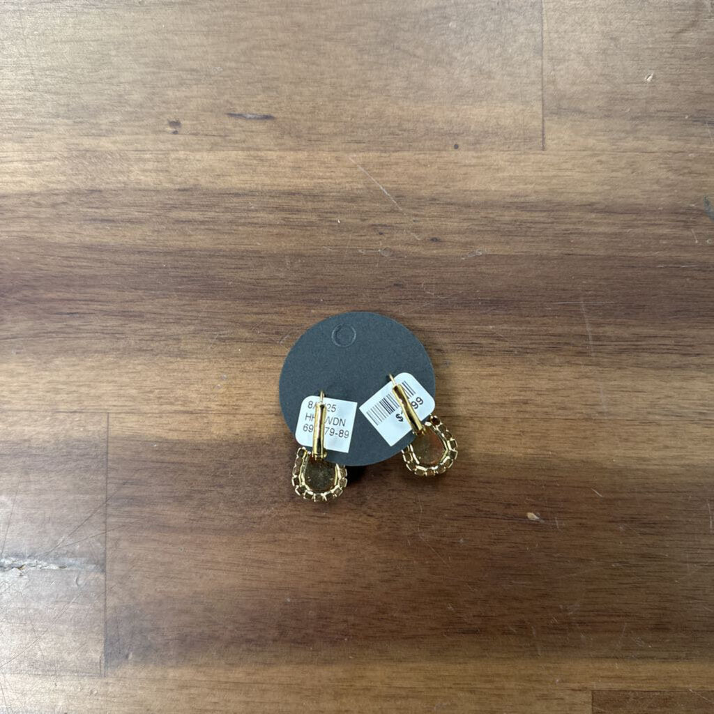 Gold/ Pink Stone Teardrop Earrings