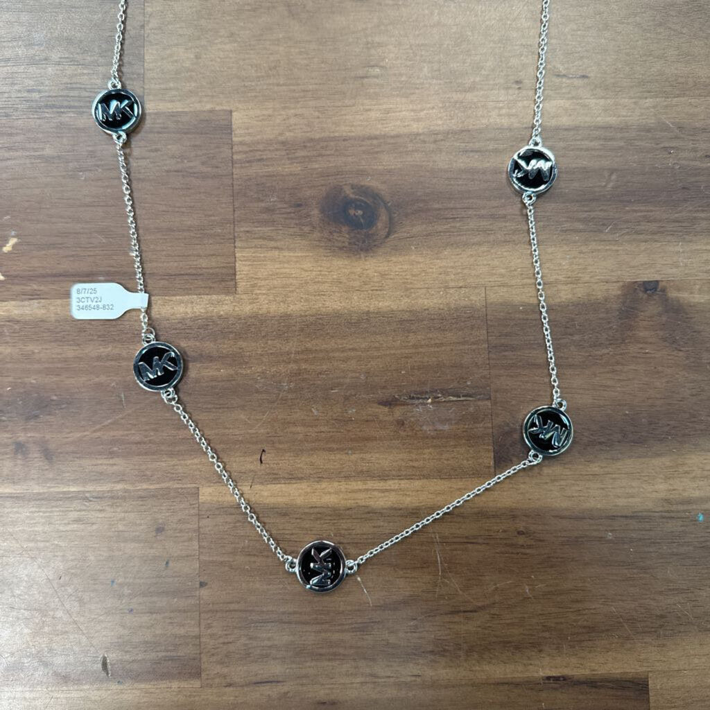 Michael Kors Silver/ Black Logo Long Necklace