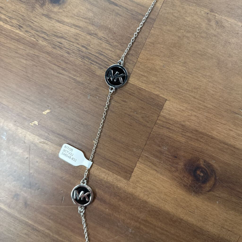 Michael Kors Silver/ Black Logo Long Necklace