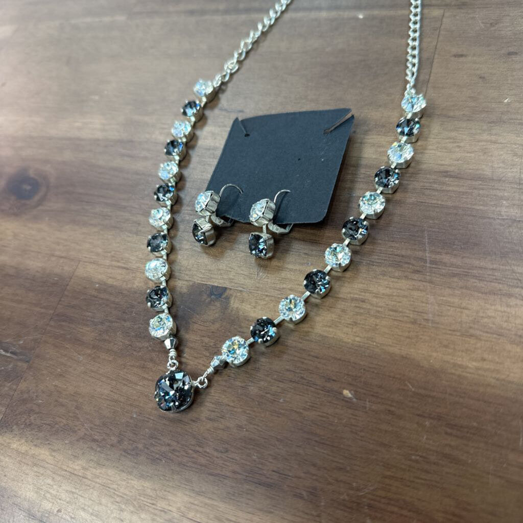 Grey/ Clear Sparkle Stone Necklace/ Earrings Set