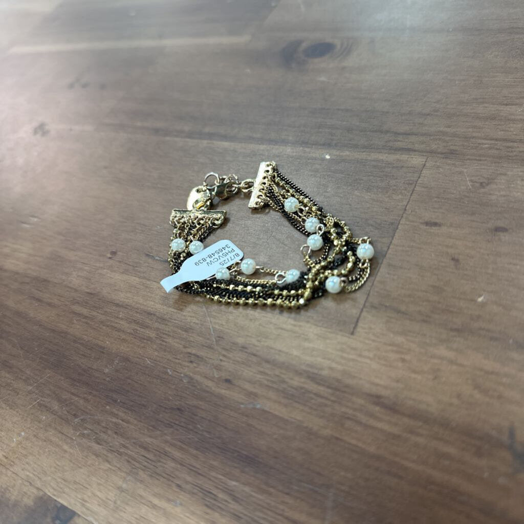 Gold/ Black/ Pearl Metal Layered Bracelet