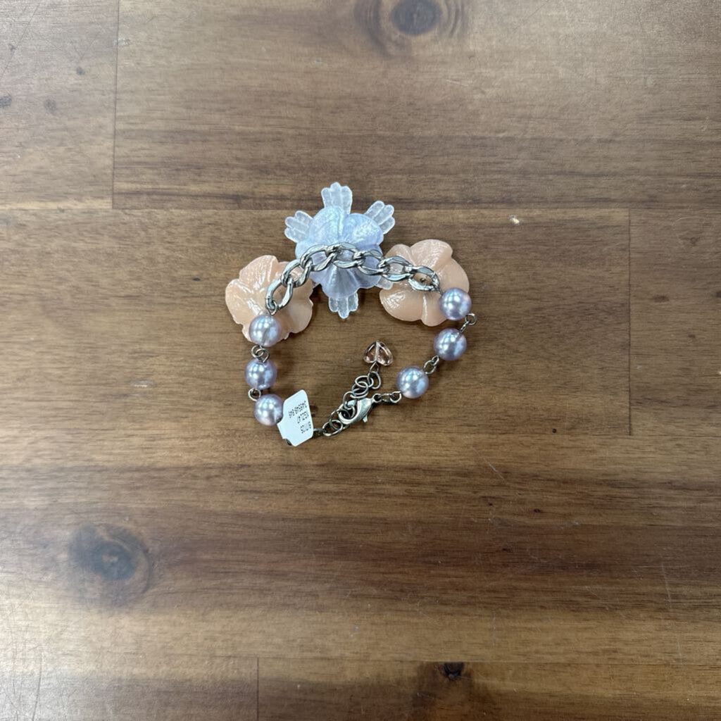 Sabika Grey/ Pink Pearl 3D Flower Bracelet