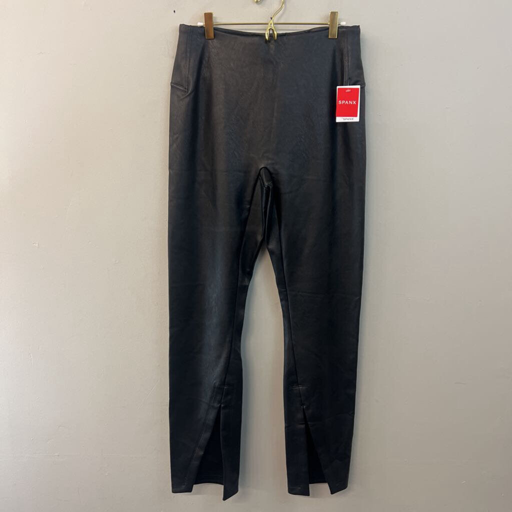 Spanx Black Leather Like Front Slit Pull On Pants Extra Large