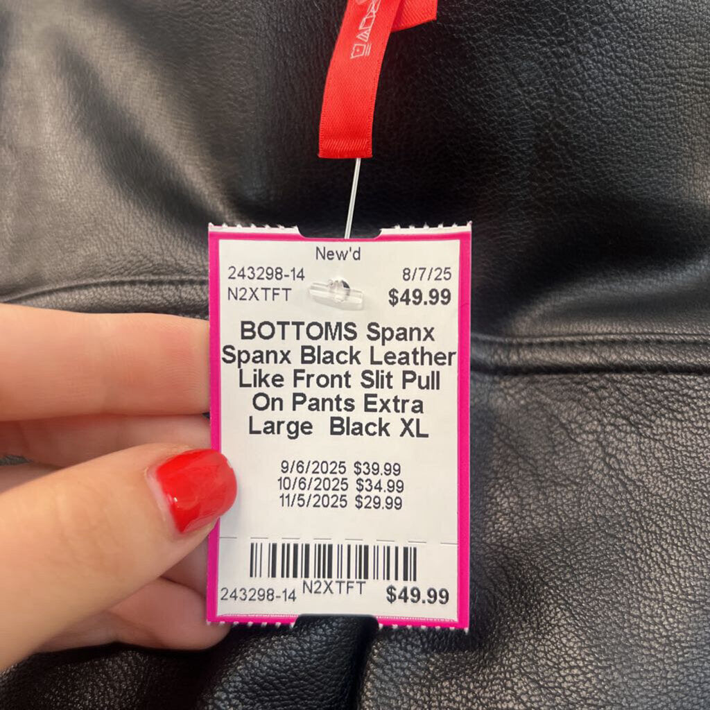 Spanx Black Leather Like Front Slit Pull On Pants Extra Large