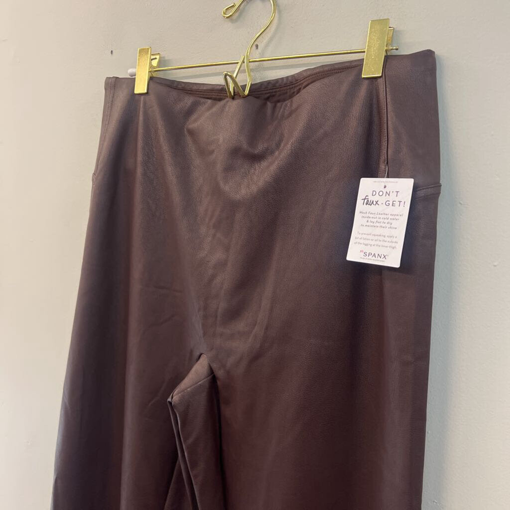 Spanx Brown Leather Like Front Slit Pull On Pants Extra Large