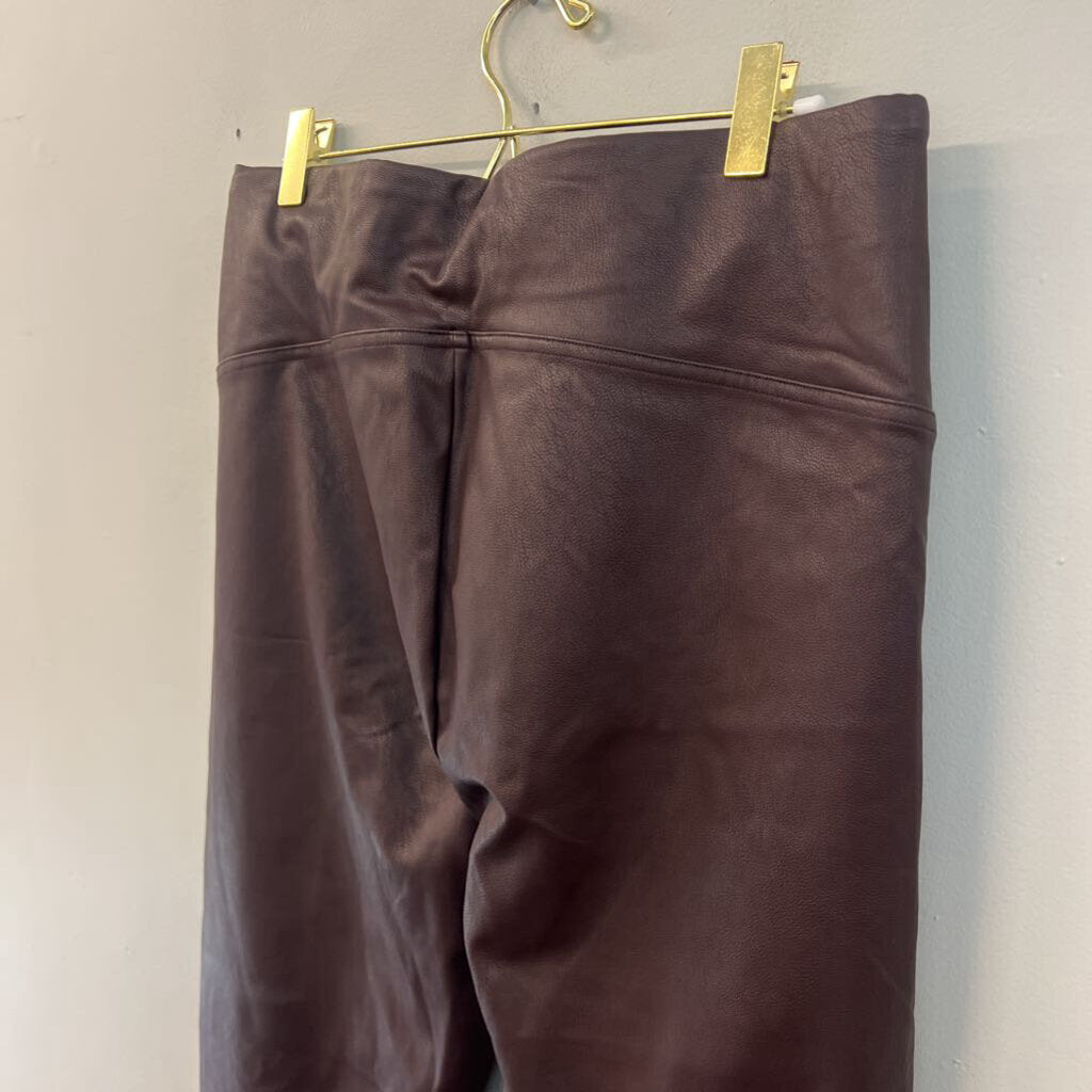 Spanx Brown Leather Like Front Slit Pull On Pants Extra Large
