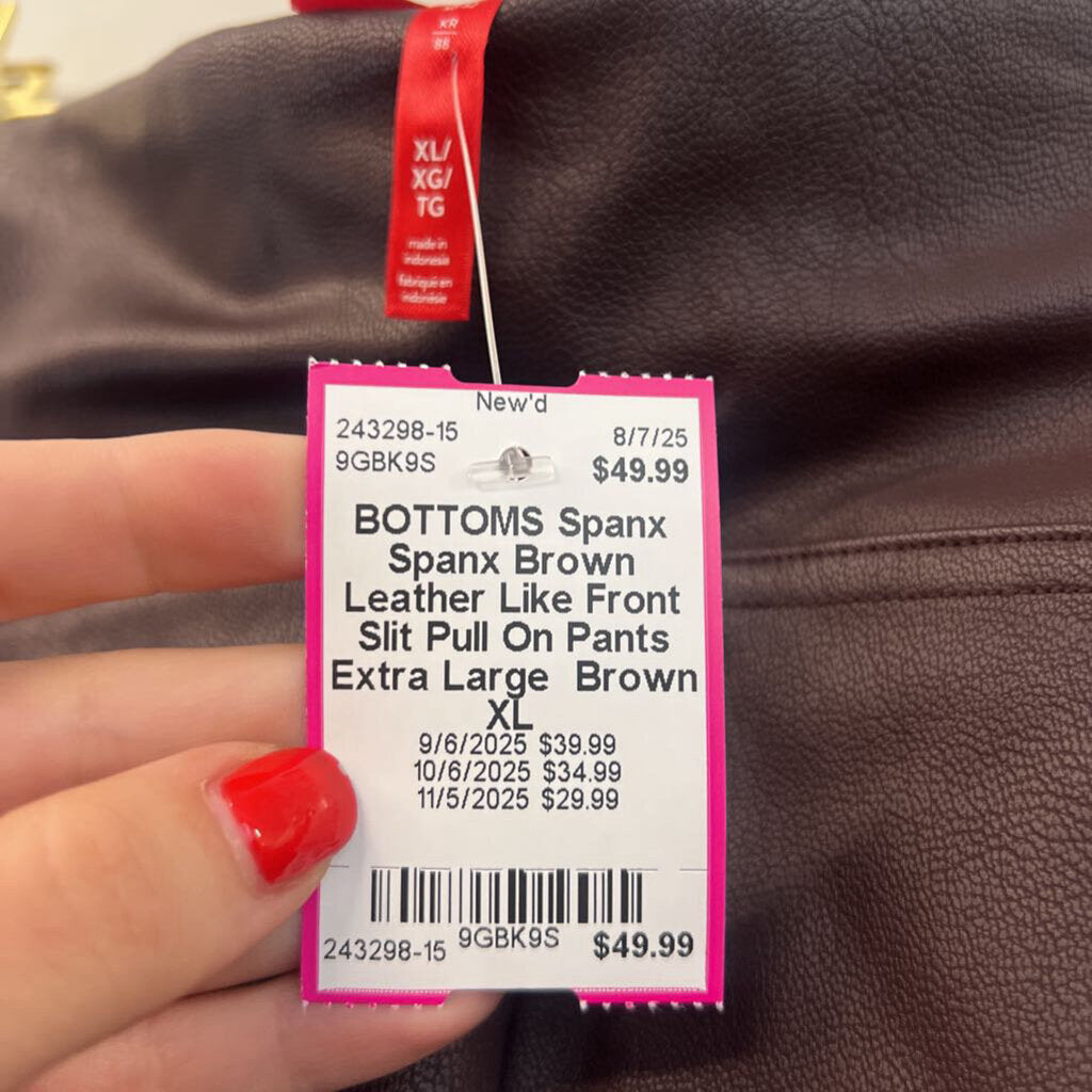 Spanx Brown Leather Like Front Slit Pull On Pants Extra Large
