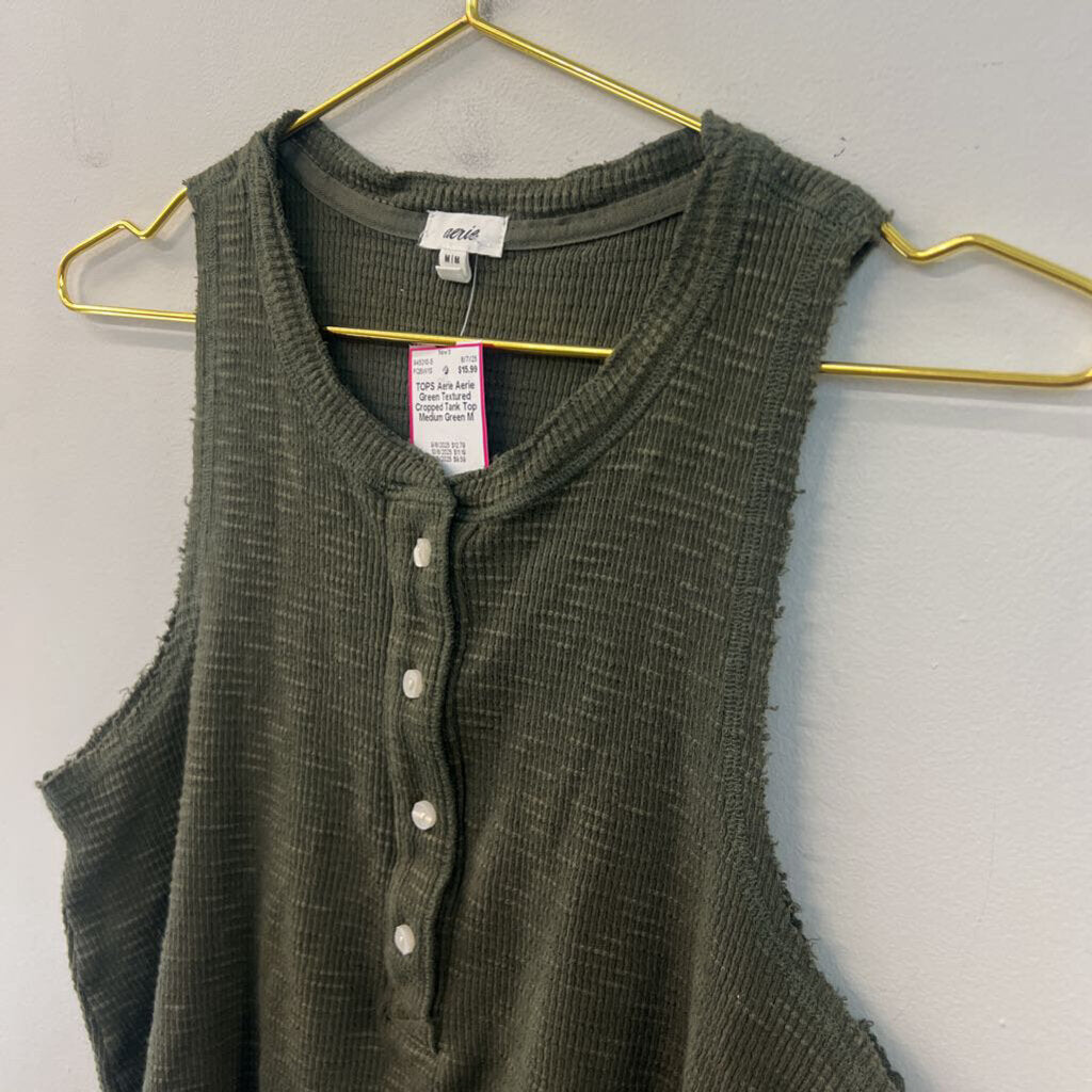 Aerie Green Textured Cropped Tank Top Medium