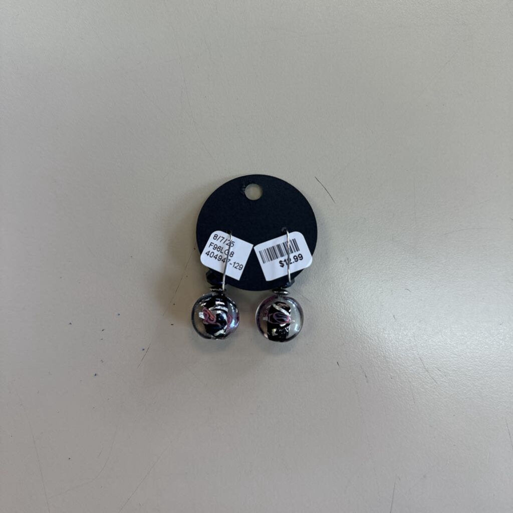 Silver/ Blue Beaded Drop Earrings