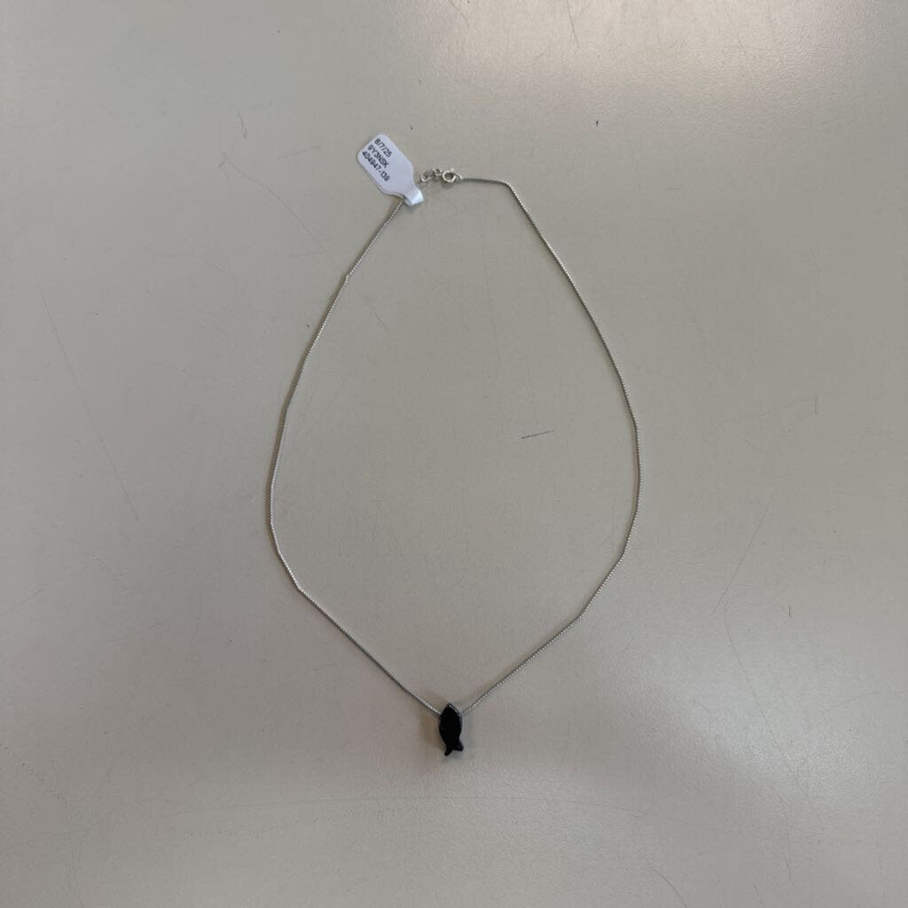 Silver/ Black Fish Bead Pendant Necklace