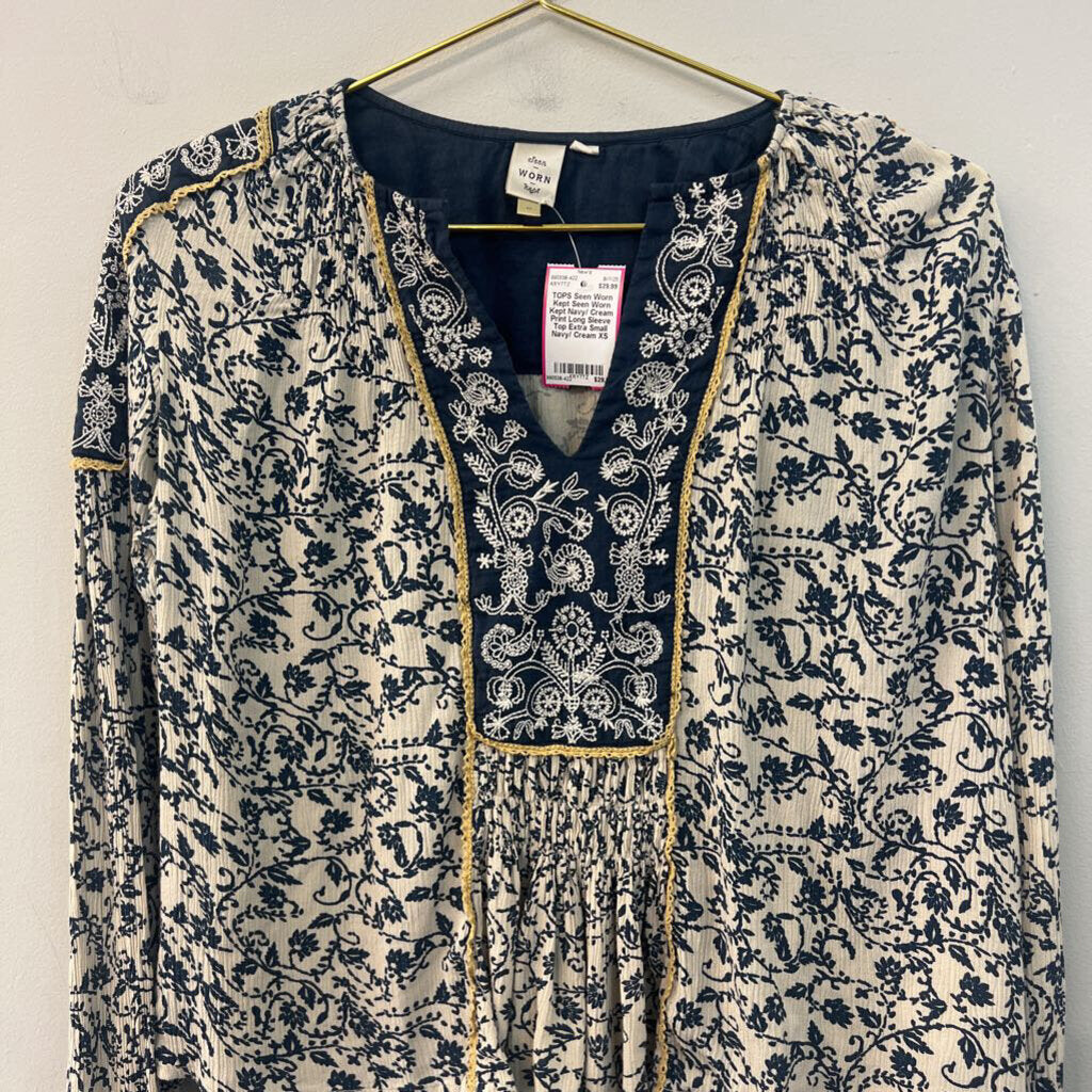 Seen Worn Kept Navy/ Cream Print Long Sleeve Top Extra Small