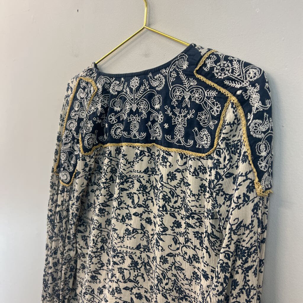 Seen Worn Kept Navy/ Cream Print Long Sleeve Top Extra Small