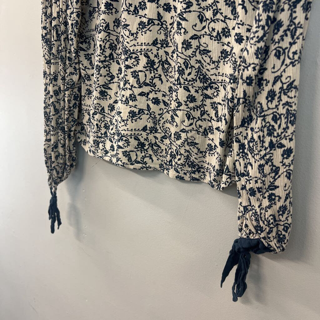 Seen Worn Kept Navy/ Cream Print Long Sleeve Top Extra Small
