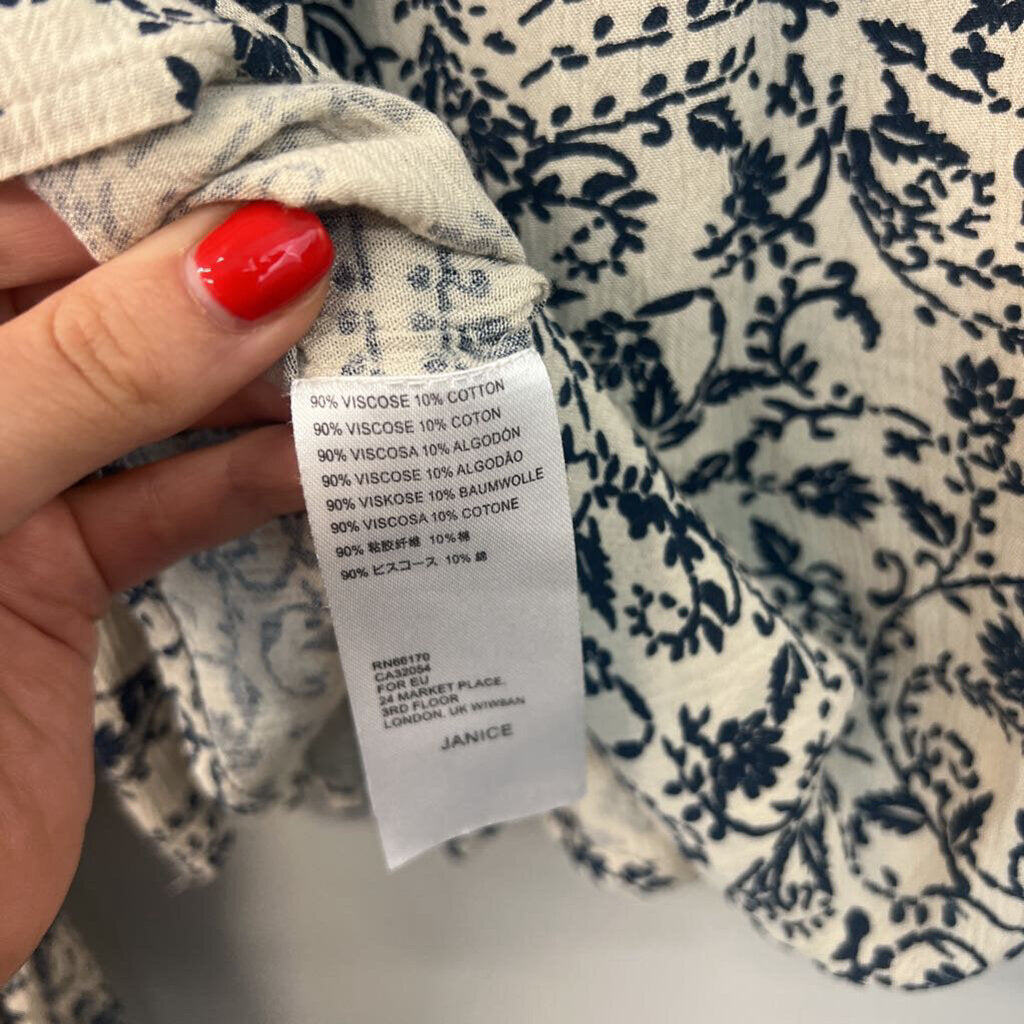 Seen Worn Kept Navy/ Cream Print Long Sleeve Top Extra Small