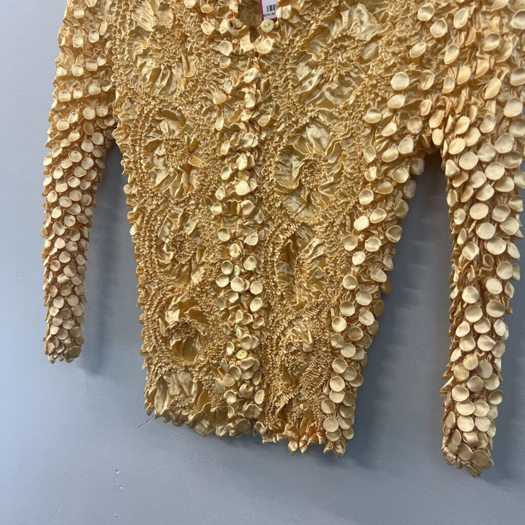 Yellow Textured Stretchy Long Sleeve Top One Size