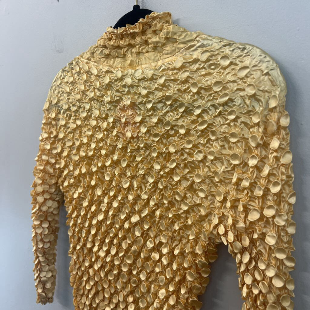 Yellow Textured Stretchy Long Sleeve Top One Size