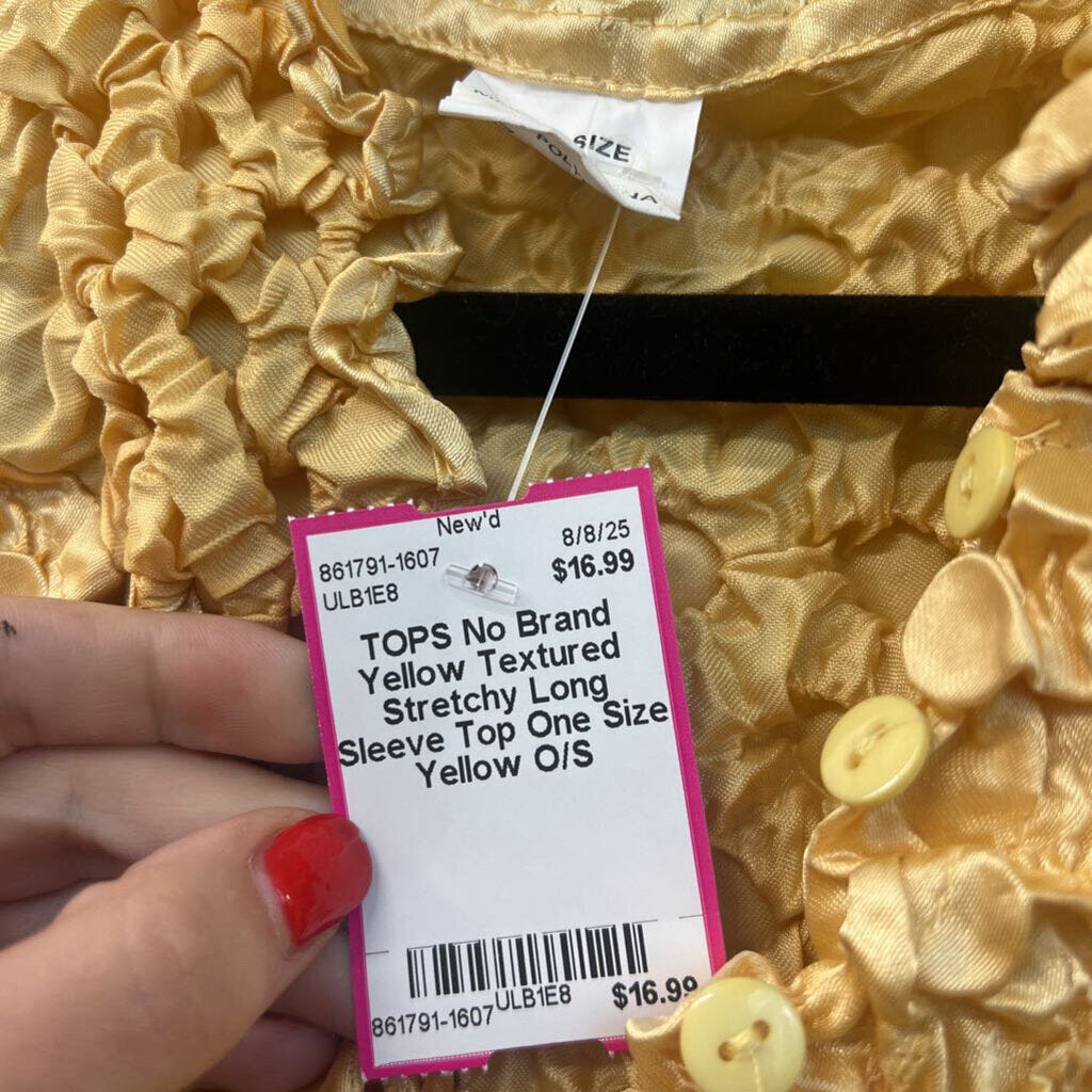 Yellow Textured Stretchy Long Sleeve Top One Size
