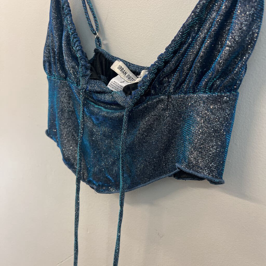 Urban Outfitters Blue Shimmer Cropped Tank Top Small
