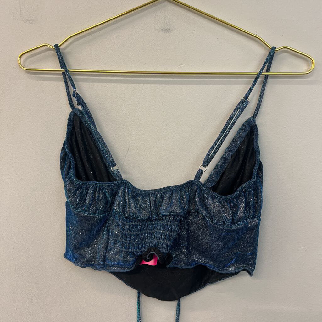 Urban Outfitters Blue Shimmer Cropped Tank Top Small
