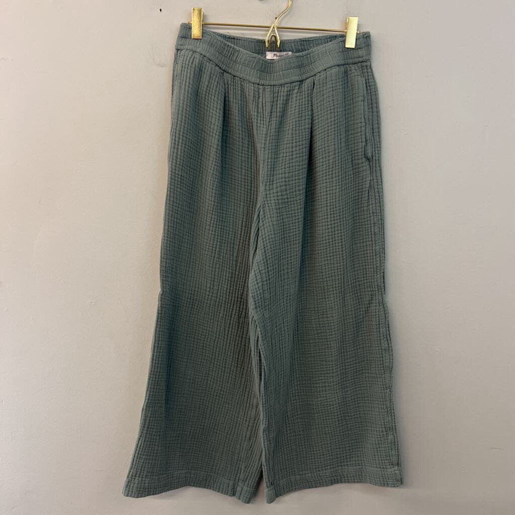 Madewell Green Textured Wide Leg Pull On Pants Small