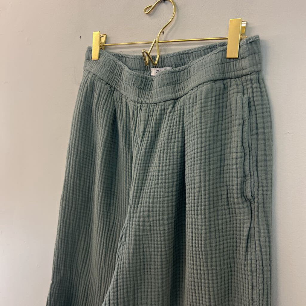 Madewell Green Textured Wide Leg Pull On Pants Small