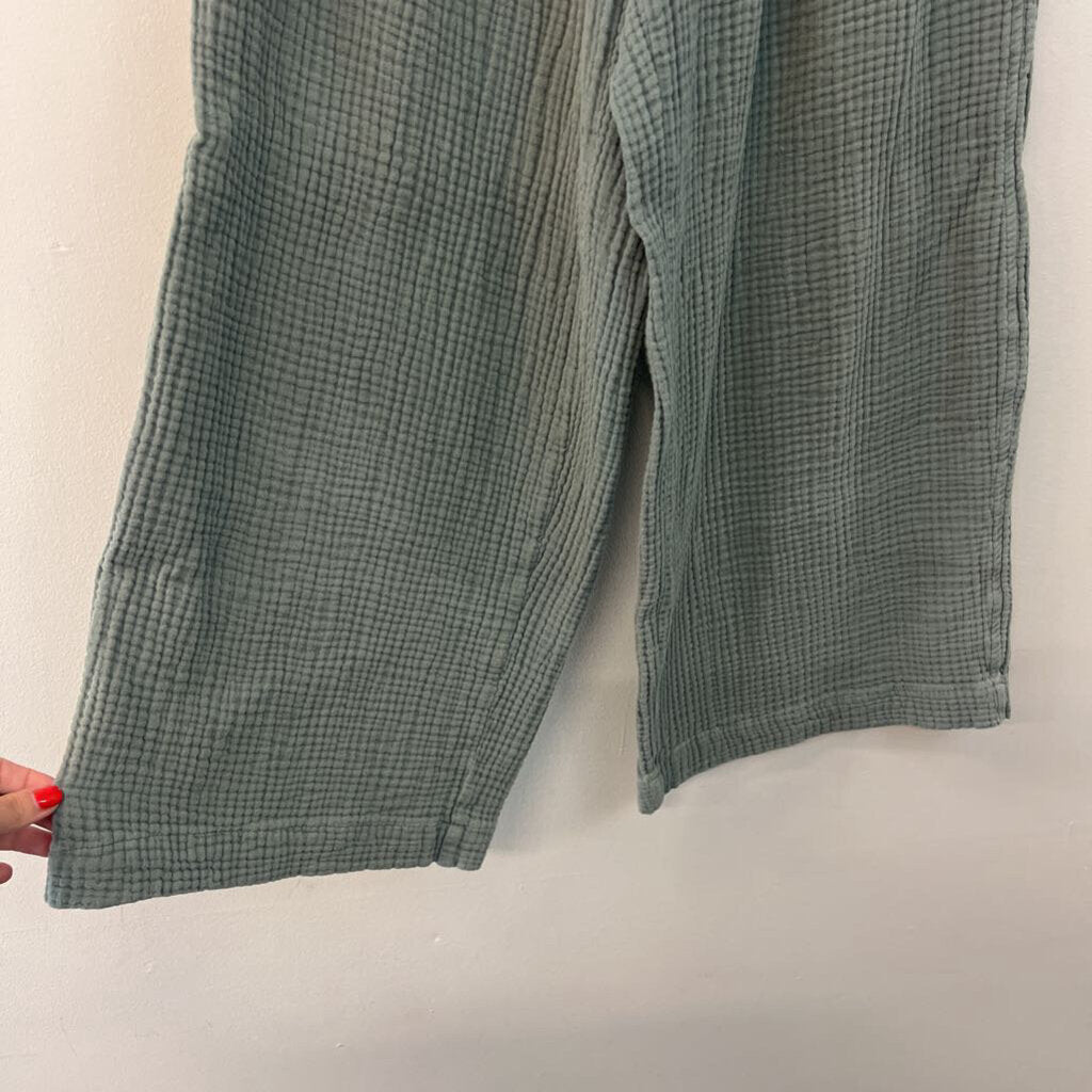 Madewell Green Textured Wide Leg Pull On Pants Small