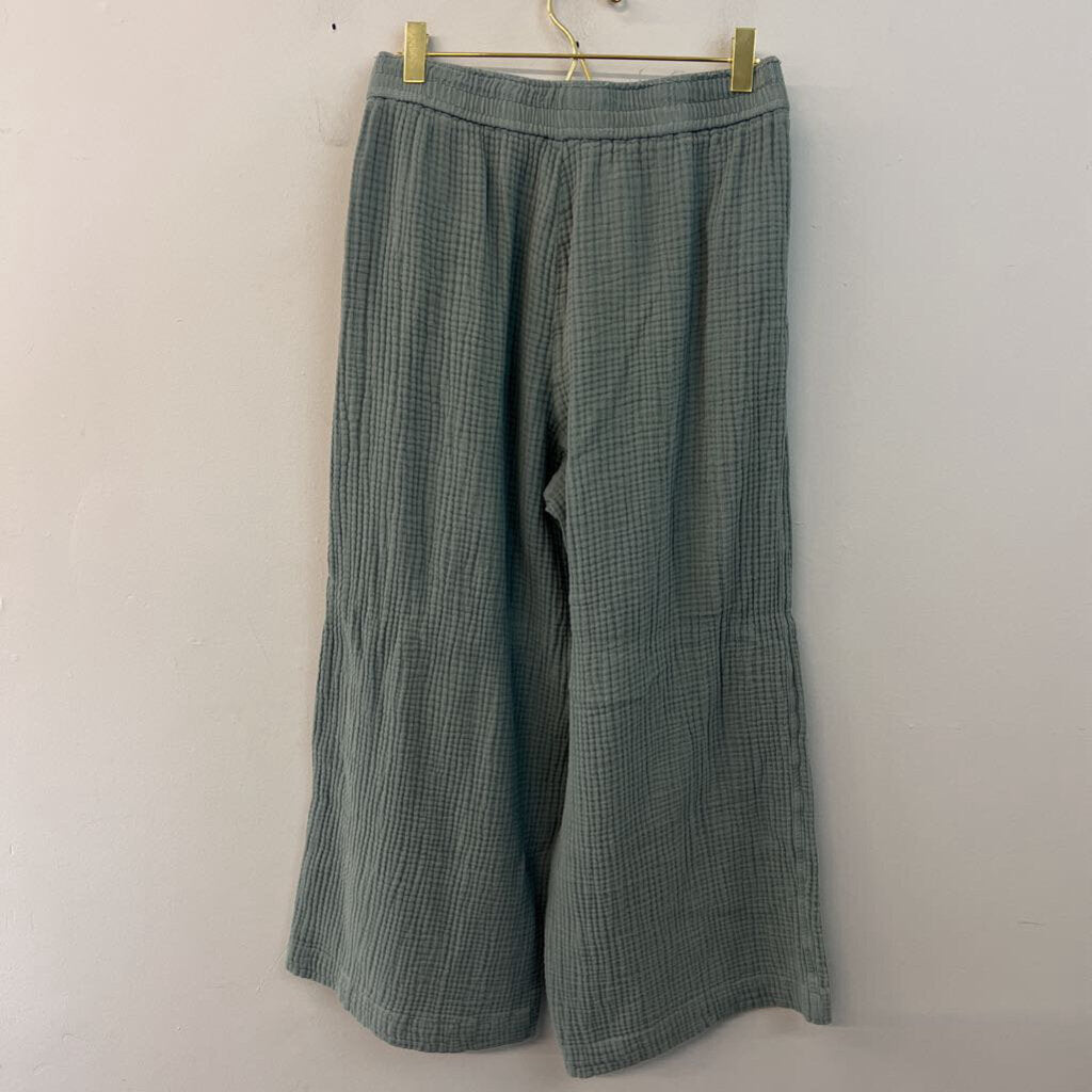 Madewell Green Textured Wide Leg Pull On Pants Small