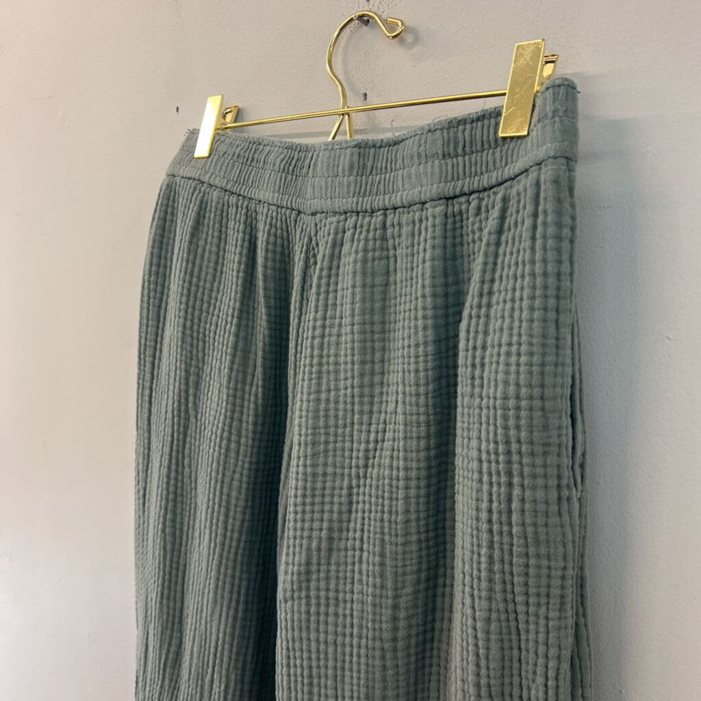Madewell Green Textured Wide Leg Pull On Pants Small