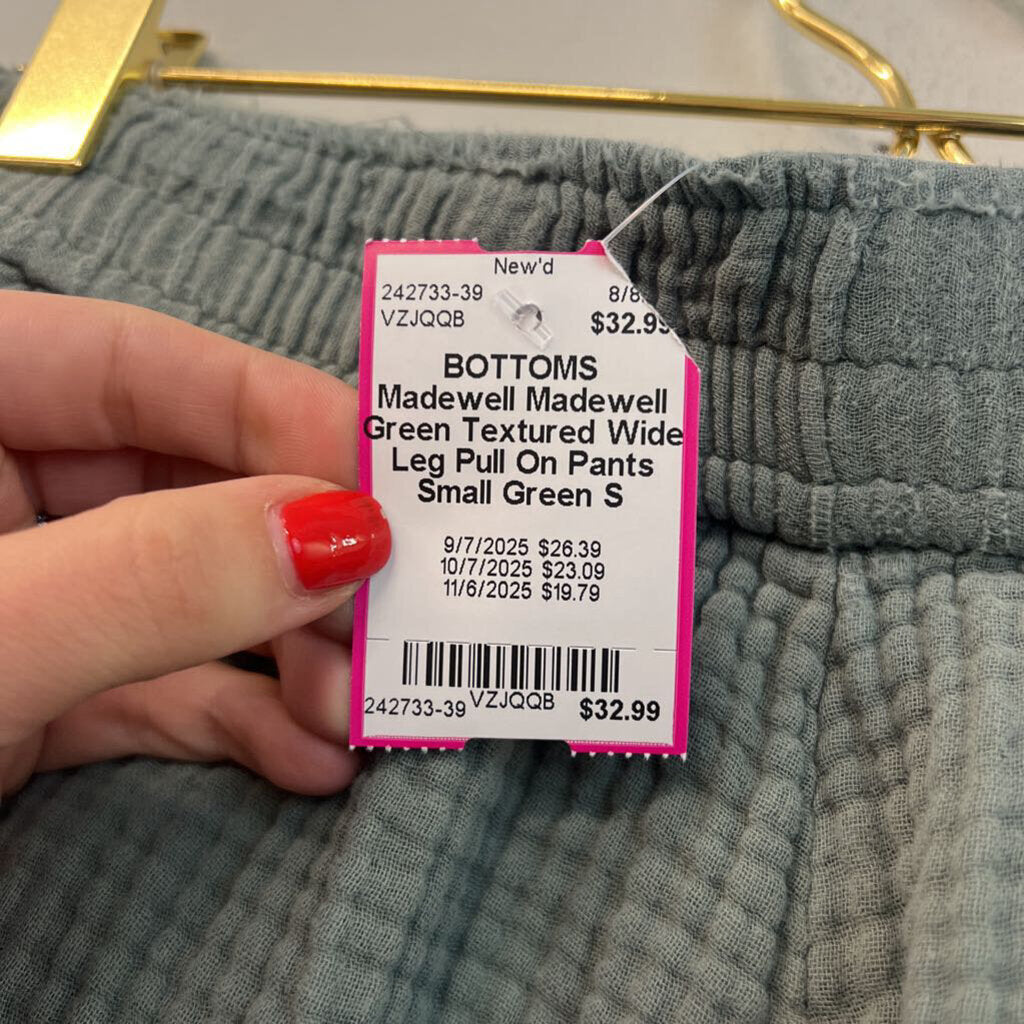 Madewell Green Textured Wide Leg Pull On Pants Small