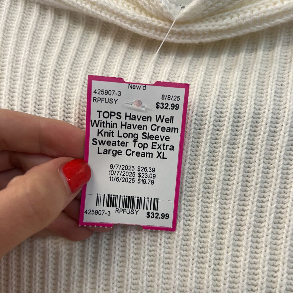 Haven Cream Knit Long Sleeve Sweater Top Extra Large