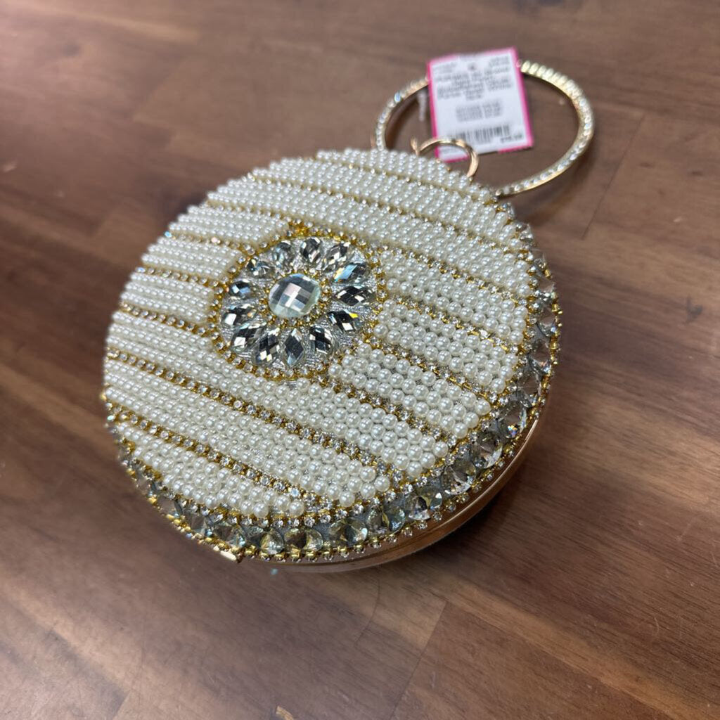 Gold Pearl Embellished Circle Purse