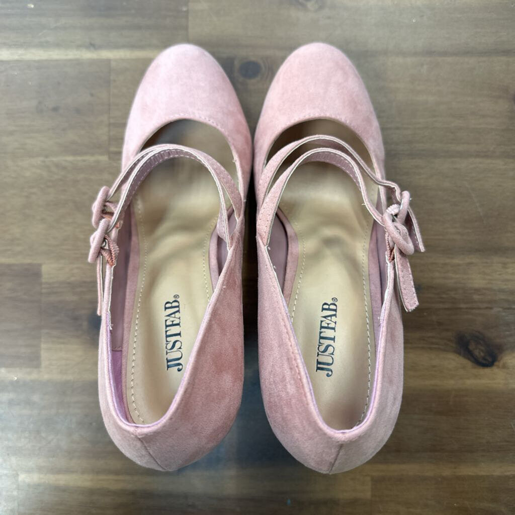 Just Fab Pink Suede Round Toe Double Strap Zenobiah Heels 8.5