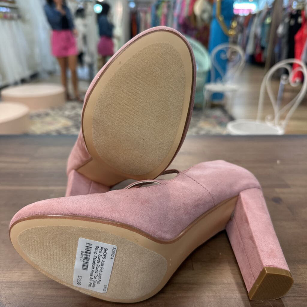Just Fab Pink Suede Round Toe Double Strap Zenobiah Heels 8.5