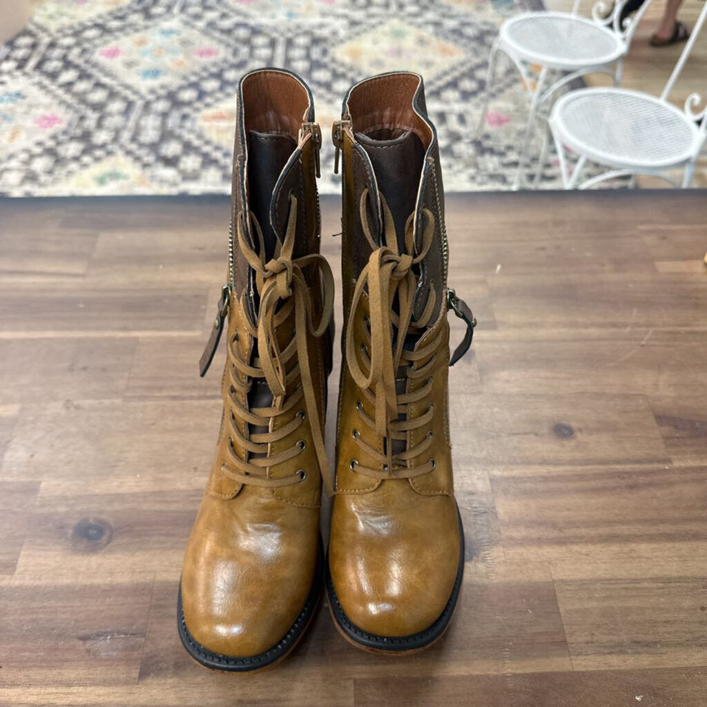 Pierre Dumas Brown Leather Lace Up Ravenna Boots 8.5