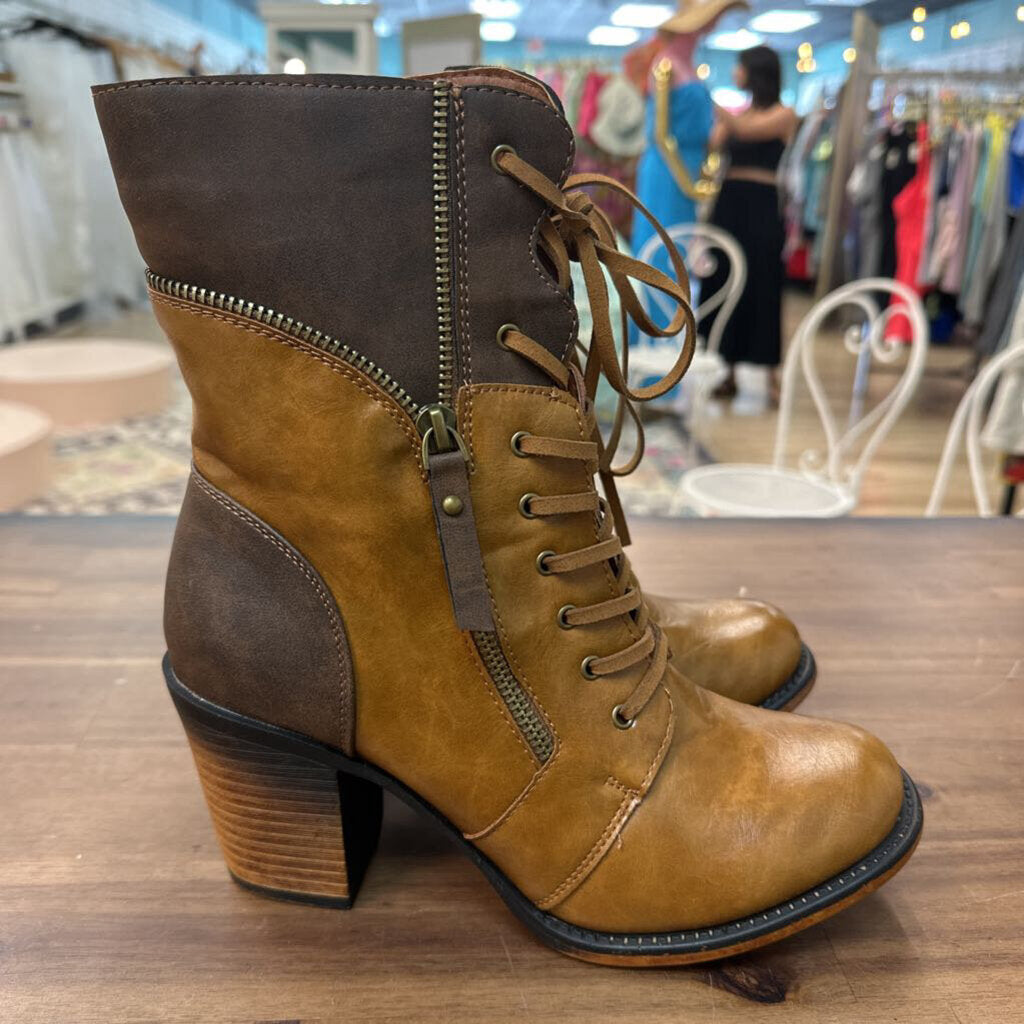 Pierre Dumas Brown Leather Lace Up Ravenna Boots 8.5
