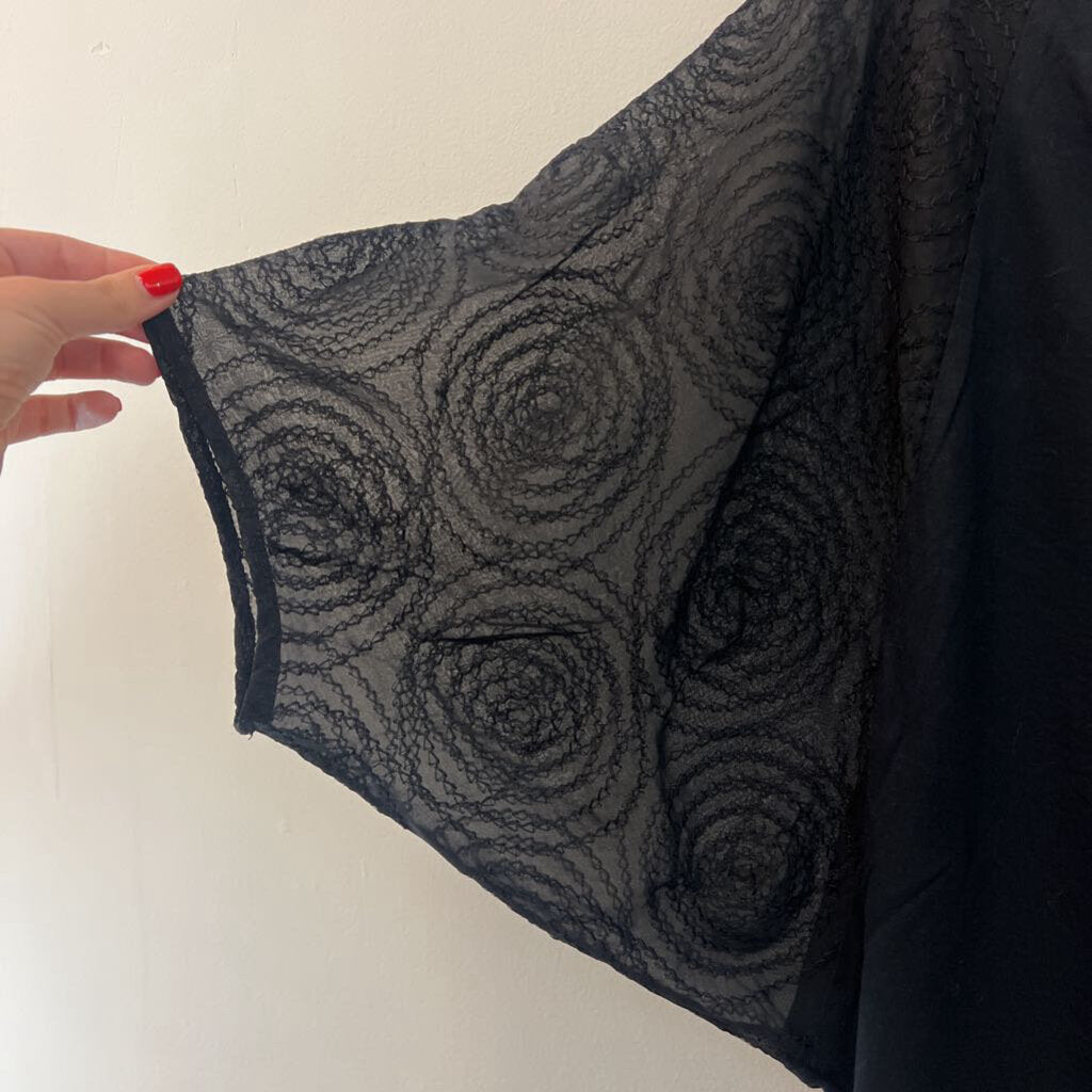 Language Black Embroidered Short Sleeve Top Medium