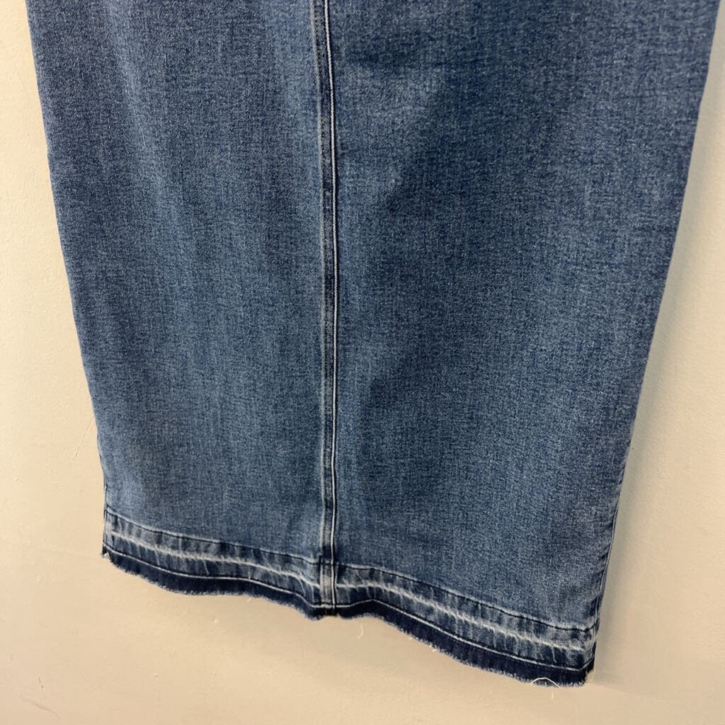 Express Medium Wash Denim Front Slit Maxi Skirt 6
