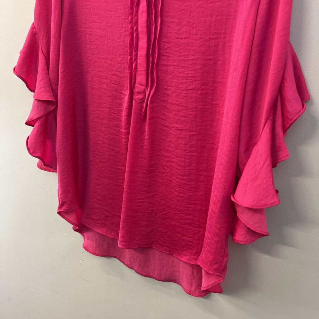 Vince Camuto Hot Pink Silky Short Ruffle Sleeve Top Large