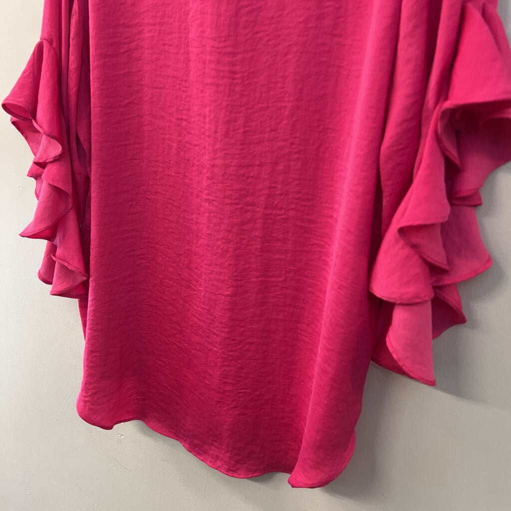 Vince Camuto Hot Pink Silky Short Ruffle Sleeve Top Large