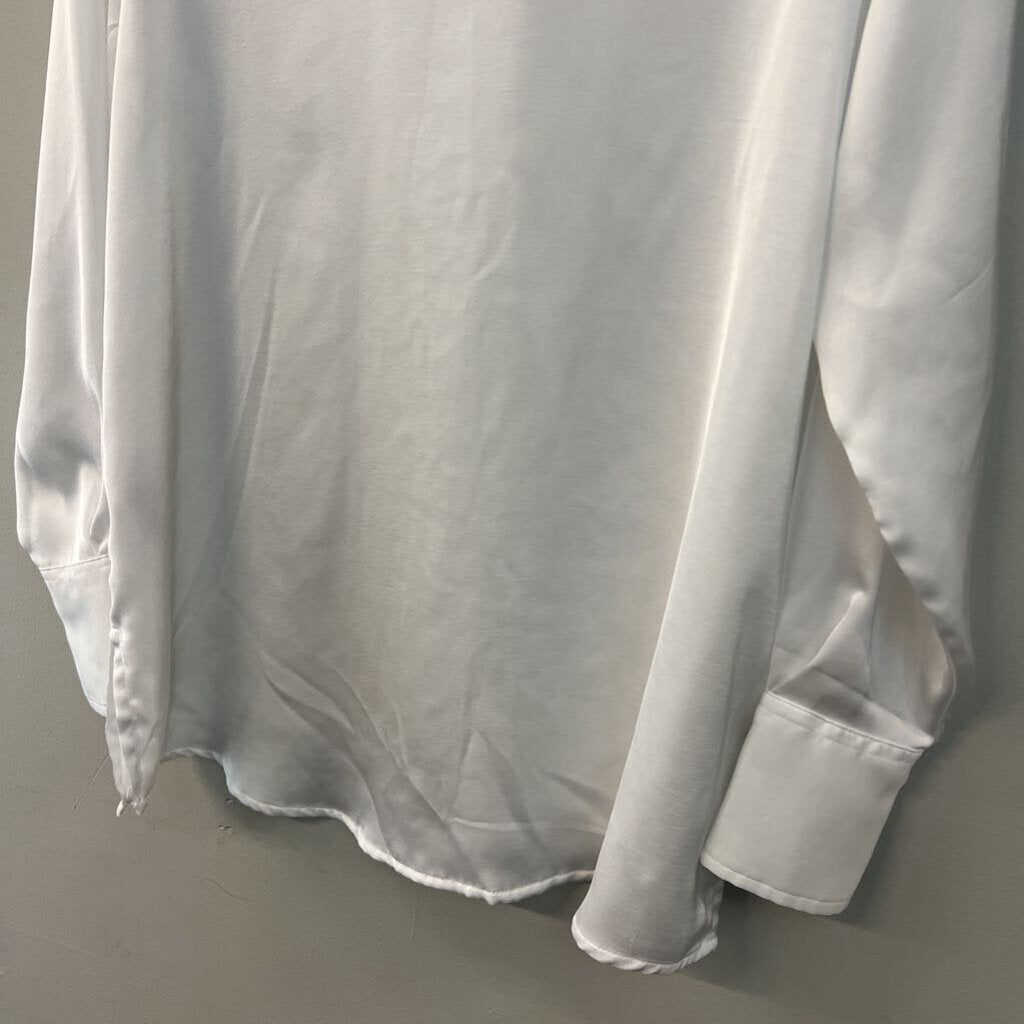 A New Day White Silky Long Sleeve Button Down Top Medium