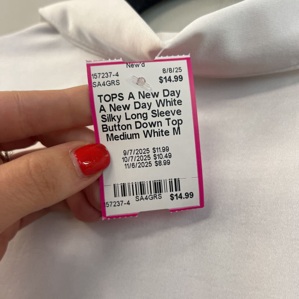 A New Day White Silky Long Sleeve Button Down Top Medium