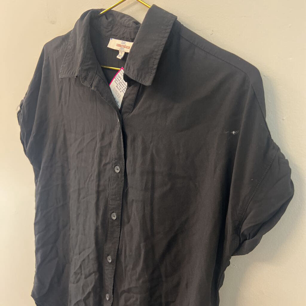 Casacabana Black Short Sleeve Button Down Top Small