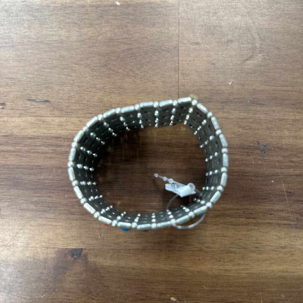 Silver/ Multi Beaded Thick Stretchy Bracelet