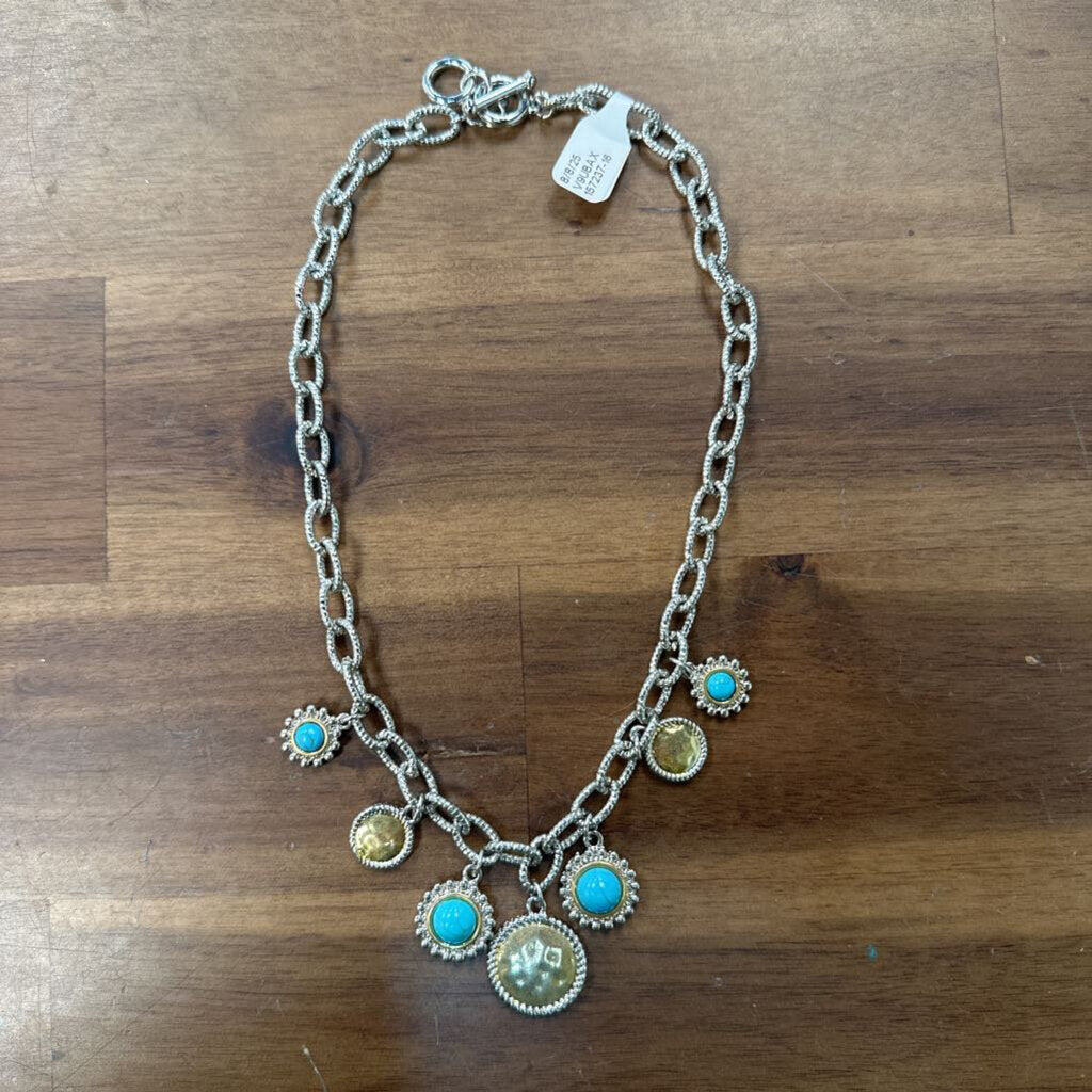 Silver/ Gold/ Turquoise Charm Necklace