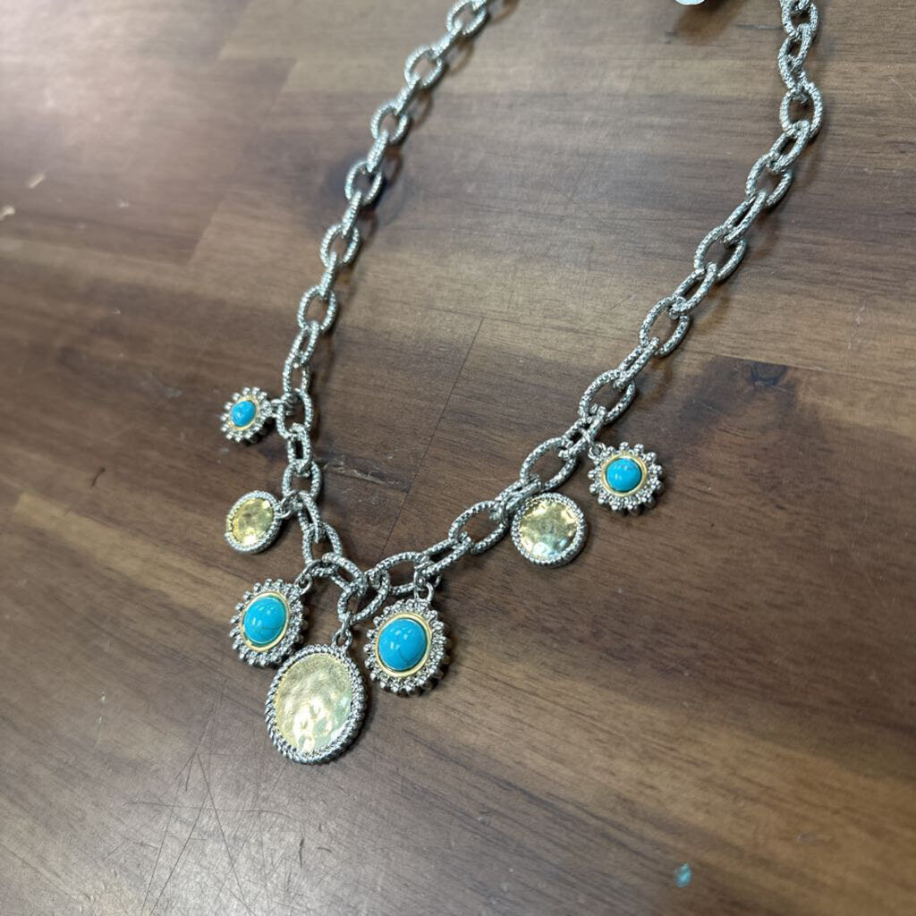 Silver/ Gold/ Turquoise Charm Necklace