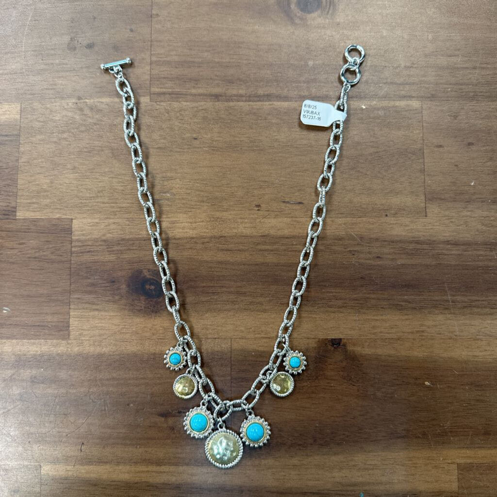 Silver/ Gold/ Turquoise Charm Necklace